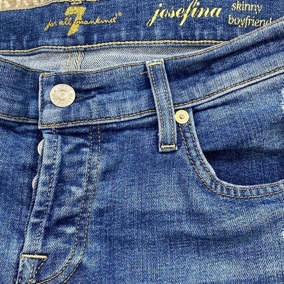 7FAM 7 FOR ALL MANKIND Josefina Skinny Boyfriend Jeans Distressed Size 26 Cuffed - Picture 8 of 9